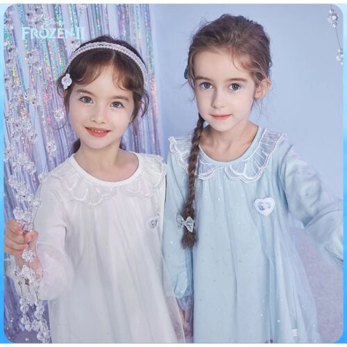 Disney 2020 Children Summer Autumn Girls Dress Clothes Long-sleeve Fashion Lace Collar Frozen Princess Elsa Good Quality Dress