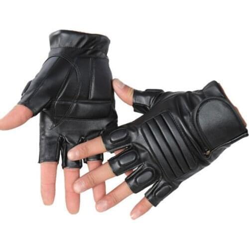 Mens Black PU Leather Tactical Glove Army Military Sport Gym Fitness Half Finger Driving Glove Cycling Glove