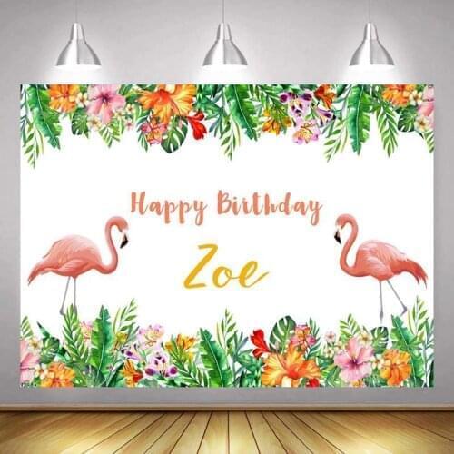Happy Birthday Flamingo Photography Backgrounds Newborn Baby Shower Summer Customize Tropical Photo Backdrops