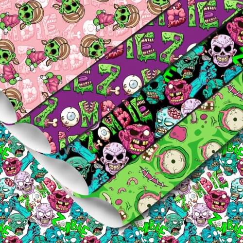 Halloween Theme Skull Horror Girls Series Faux Synthetic Leather Sheets DIY For Festival Home Decoration Hairbows Handmade Vinyl
