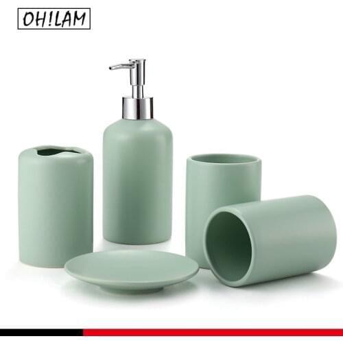 Home Basics Blue Beautiful 4Pcs Ceramic Durable Bath Accessory Set-Decorative Lotion Dispenser/Dish/Tumbler/Toothbrush Holder