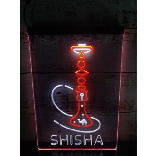 1S017 Hookah Shisha Shop Home Room Man Cave Decoration Dual Color LED Neon Sign