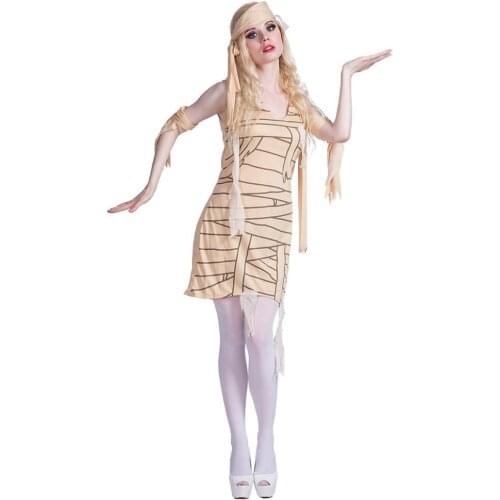Mummy Costume Adult Egypt Cosplay costume femme dress arm ties headband suit Halloween Costume for women Carnival Dresses