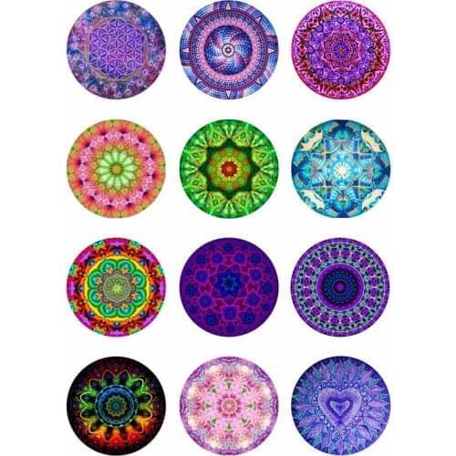 10mm 14mm 16mm 12mm 20mm 25mm 342 12pcs/lot Mandala Mix Round Glass Cabochons Jewelry Findings 18mm Snap Button Charm Bracelet