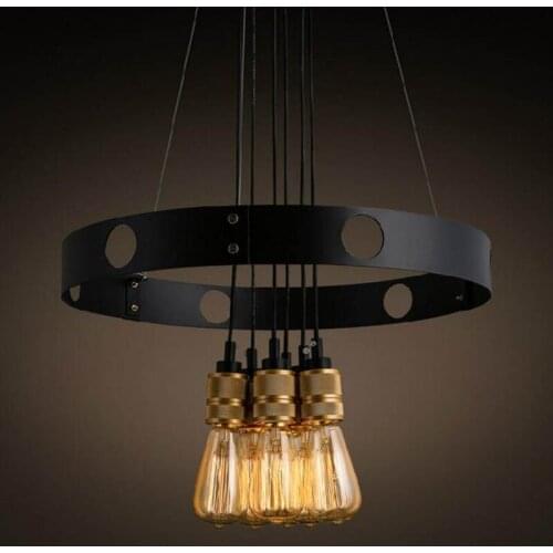 Chandelier wrought iron circle creative chandelier retro restaurant chandelier LED lighting fixture led Vintage chandelier lamp