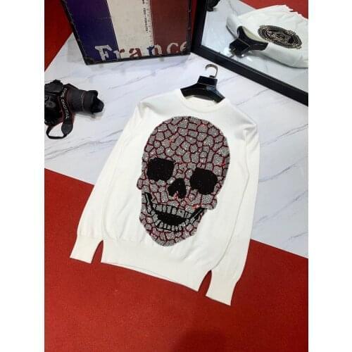 2021 Mens Sweater Winter Water Drill Thick Luxury Top Quality Pullover Personality Autumn Color Burst Skull