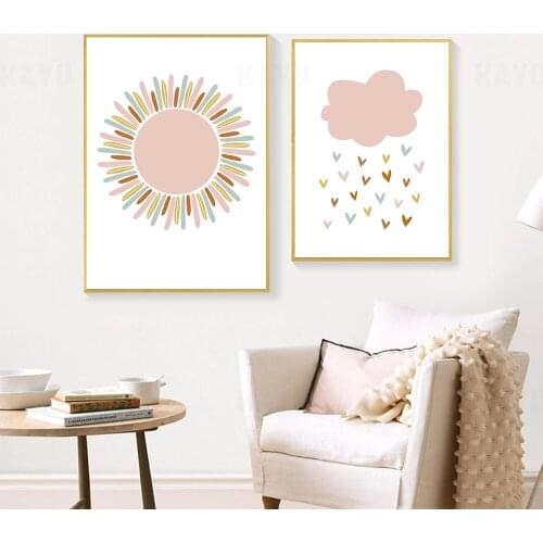 Pink Sun Rainbow Wall Art Print You Are My Sunshine Nursery Canvas Poster Cloud Painting Nordic Wall Pictures Kids Room Decor