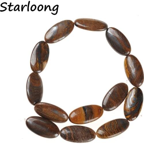 Natural Gem Stone Blue Brown Gold Stripe Oval Flat Slice Slab Agates Loose Strand Spacer Nugget Beads for DIY Jewelry Making