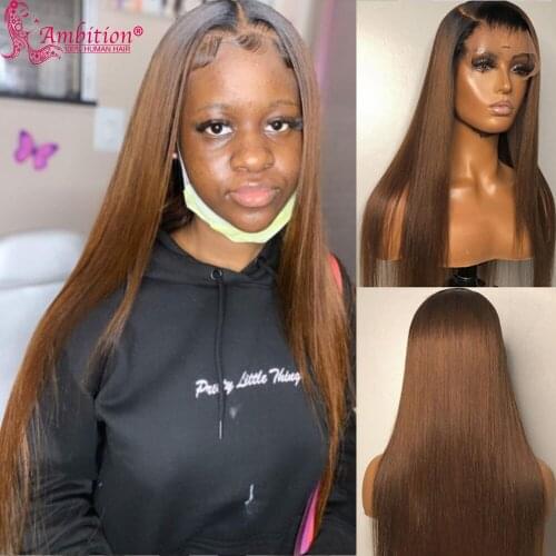 Dark Brown Straight Lace Front Wigs Pre plucked Brazilian Human Hair Lace Front Wig Bleached Knot 13x4 Lace Wig with baby hair