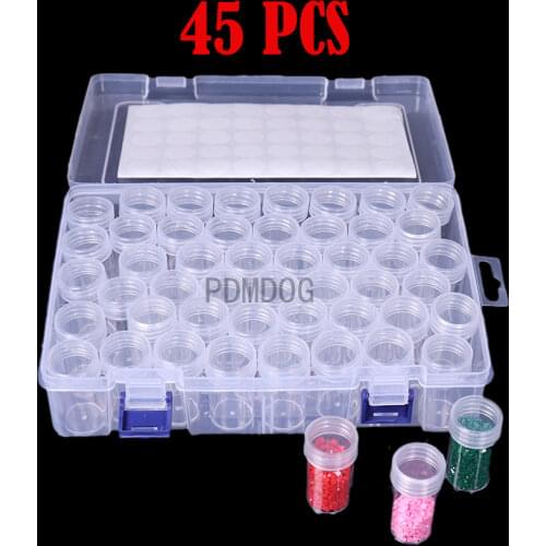 Transparent 45 Slots Lattice Storage Box & Stickers Diamond Painting Embroidery Accessory Box Cross Stitch Case Home Storage