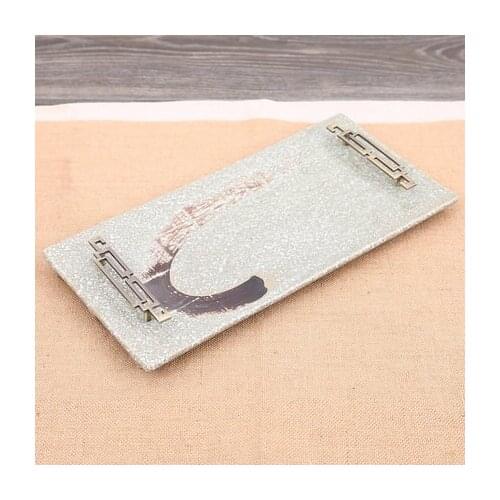 Chinese style model room rectangular ceramic tray decoration Model room living room soft decoration imitation original stone tea