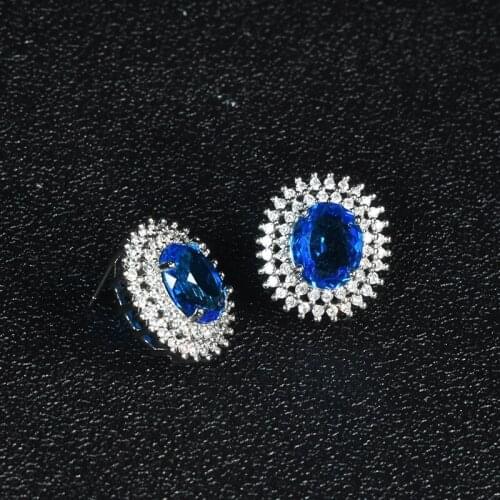 Luxury Full Inlay Cubic Zirconia Oval Stud Earrings Vintage S925 Silvery Fine Jewelry For Women Engagement Valentines Day Gift