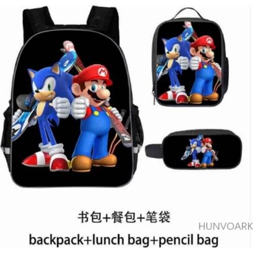 Boys School Bags 3D SONIC RACING Shadow Print Large Backpack For Teenagers School Bag Children Student Pencil Bag Set Mochila