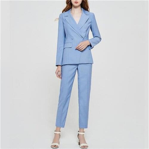 Blue Double Breated Women Suits (Jacket+Pants)Women Business Suits Women Pantsuit Office Style Female Trouser Suit Custom Made