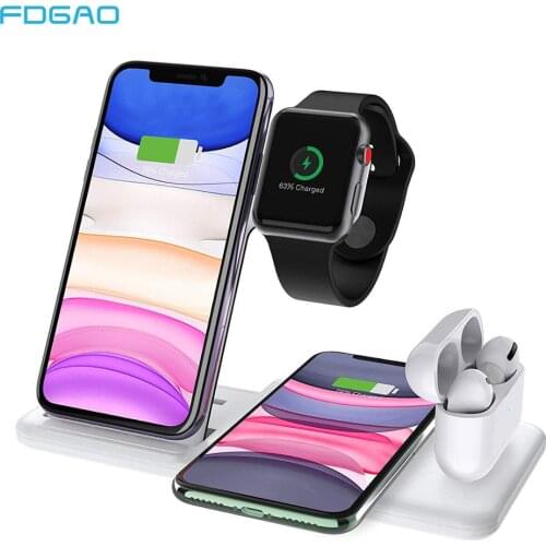 Foldable 4 in 1 Wireless Charger Station for Airpods Pro Apple Watch 6 5 Qi 15W Fast Charging Dock Stand For iPhone 12 11 XS X 8