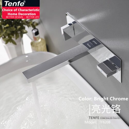 TENFE Refined Copper Washbasin Faucet Wall-mounted Hot and Cold Mixer Bathroom Dark Tap Black Faucet Bathroom