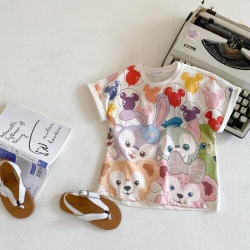 2021 Spring and Summer Girls Korean Style Cute Top Ins Childrens Cartoon Short-sleeved T-shirt Baby Girl Cartoon Rabbit T Shirt