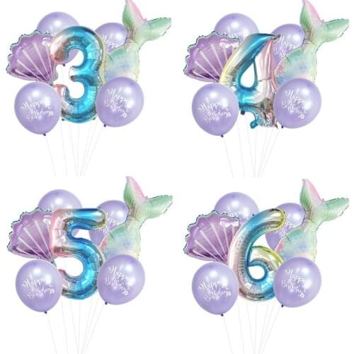 Little Mermaid Party Balloons 32inch Number Foil Balloon Kids Birthday Supplies Baby Shower Under The Sea Party Decor Globos