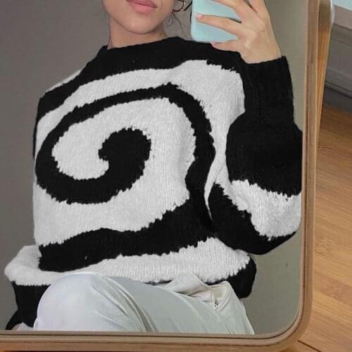 Y2K Winter Knitted Vintage Pullovers Long Sleeve Striped Loose Casual Sweater Tops Korean Fashion 2021 Jumper Female