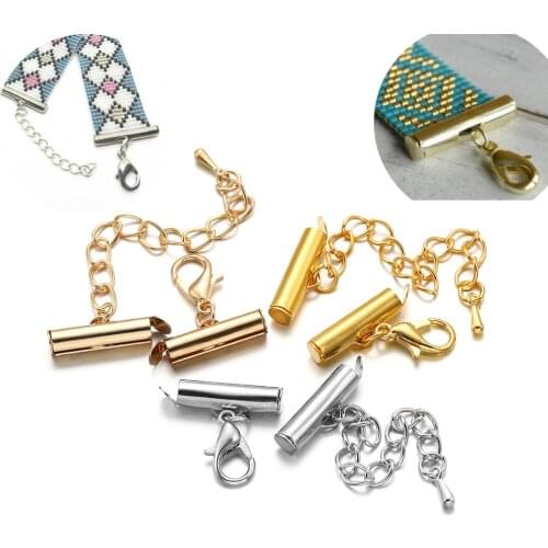 10set/lot Slide On End Clasps Crimp End Buckles Tubes Slider End Caps Lobster Clasps Chains For DIY Jewelry Making Findings