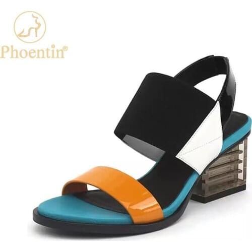 Phoentin Mixed Color Womens Sandals Fashion High Heels shoes 2021 Summer Gladiator Transparent Square Heels Sandals FT1560