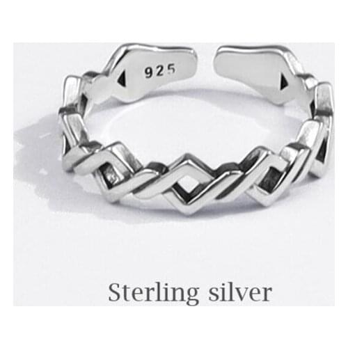 Sole Memory Hollow Thai Silver Geometry 925 Sterling Silver Female Resizable Opening Rings SRI687