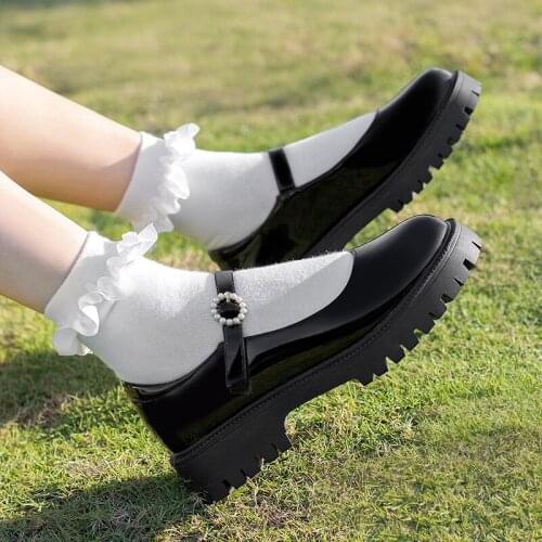 Mary Jane Womens Shoes Summer Thin Leather Round Toe French Retro Black Thick Bottom Shoes