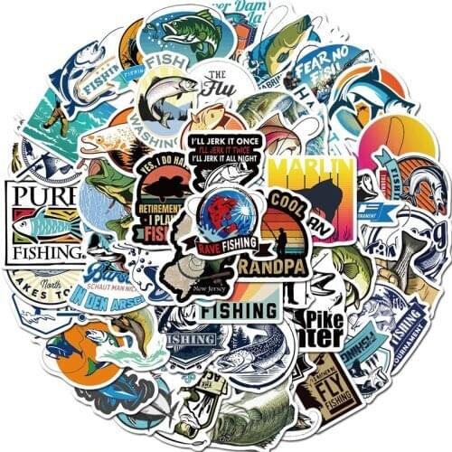 10/50psc Funny Fisherman Go Fishing Stickers for Laptop Suitcase Freezer Vinyl Car-styling DIY Decoration Decals Car Sticker