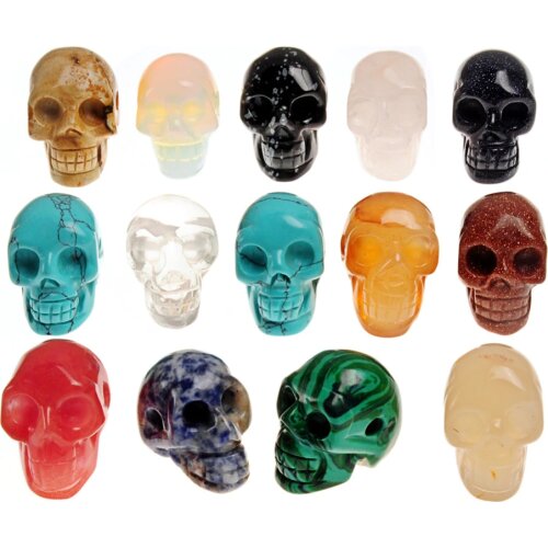 12pcs Natural Healing Carved Quartz Stone Human Reiki Drilled Hole Skull Figurine Statue Sculptures Pendants Jewelry Making Free