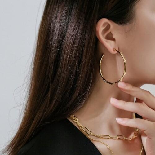 2020 New Style Plating Gold Metal Copper Bamboo Personality Big Round Earrings Fashion Female Gift For Womens Fashion jewelry