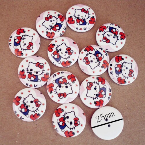 50pcs New 25mm KT Design 2 Holes Wooden Buttons Sewing Buttons Craft Scrapbooking Clothing Accessories K-20