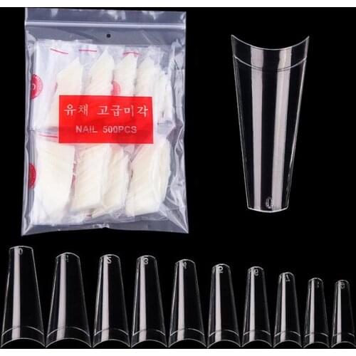 500Pcs/bag Clear Natural French Ballet Coffin False Acrylic Nails Art Tips UV Gel Ultra Flexible #0 ABS Fake Nail Manicure Tools