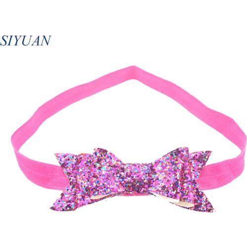 60pcs/lot Newborn Girl Hair Band Elastic Headband with Glitter Sequin Synthetic Leather Bow One Fit All FDA131