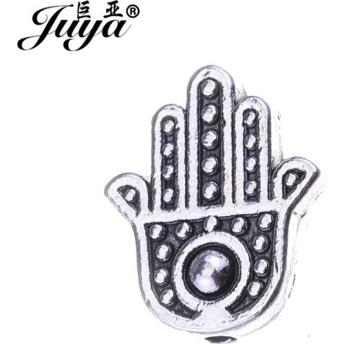 JUYA High Quality Fatima Hand Metal Charms Beads 12x10mm Spacer Bead for Diy Bracelets Anklet Jewelry Handmade Making AQ0441