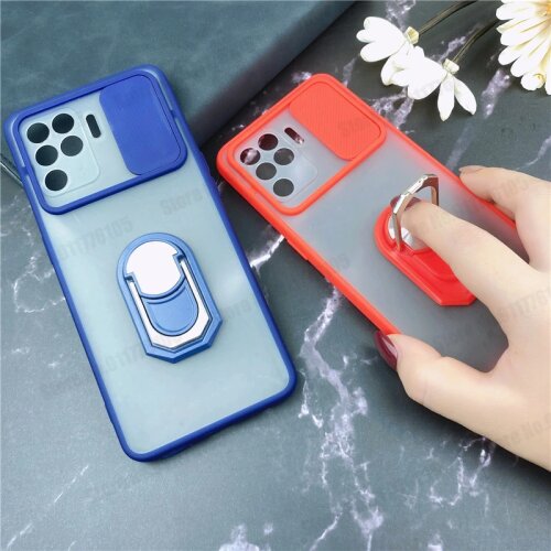 Candy Color Frosted Ring Stant Phone Case For OPPO F19 Pro Plus Reno 5Z 5 Lite 5F A94 4G 5G Slide Camera Lens Protection Cover