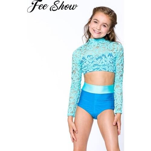 Kids Girls Children Ballet Outfits Mock Neck Criss Cross Crop Top with Briefs Outfit Set Dancewear for Dancing Stage Performance