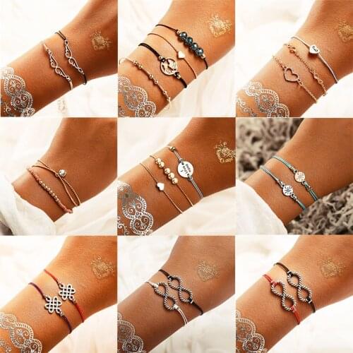 IF YOU Fashion Handmade Crystal Heart Lovers Bracelet Sets Women 2019 New Forever Vintage DIY Rope Chain Bracelets Jewelry Gift