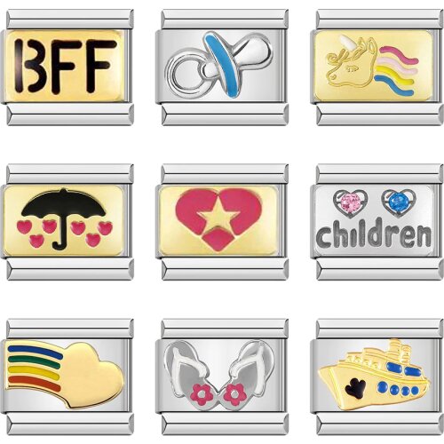 Hapiship Original Daisy Boat Nipple Unicorn Rainbow BFF Heart Cock Charm Fit 9mm Bracelet Stainless Steel Links Jewelry DJ194