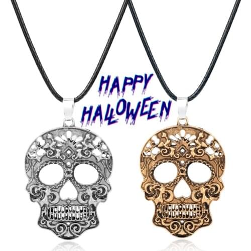 HEYu Hip Hop Skull Mask Pendant Necklace Men Cosplay Crystal Sketelon Necklace Chain Colar Halloween Gifts