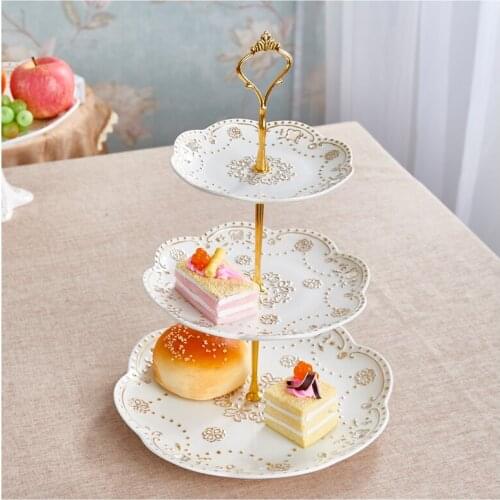 Ceramic marbled three-layer dessert dish fruit cake plate wedding gift porcelain tableware Western plate