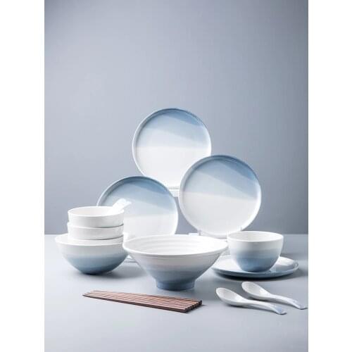 Ceramic Dinner Set Plates and Dishes Household Bowl Dishes Spoon Chopsticks Porcelain Tableware Set Ceramic Dinner Plate