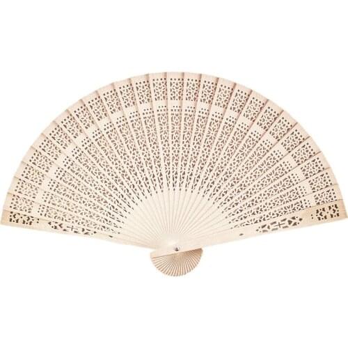 Chinese Sandalwood Scented Wooden Openwork Personal Hand Held Folding Fans for Wedding Decoration, Birthdays(12 Pack)