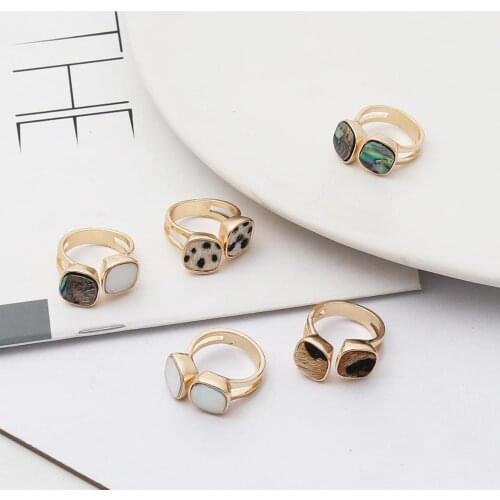 Square Abalone Shell Leopard Print Ring Inner Dia 1.7cm Gold Color Rings for women Hand Jewelry