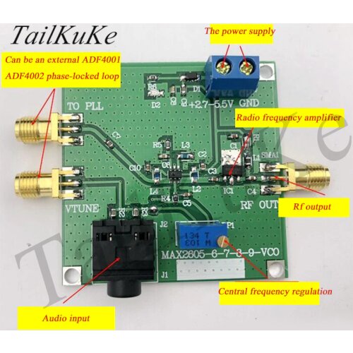 MAX2606 FM Transmitter 88-108MHZ VC0 Module RF Source Low Phase Noise Band Amplifier