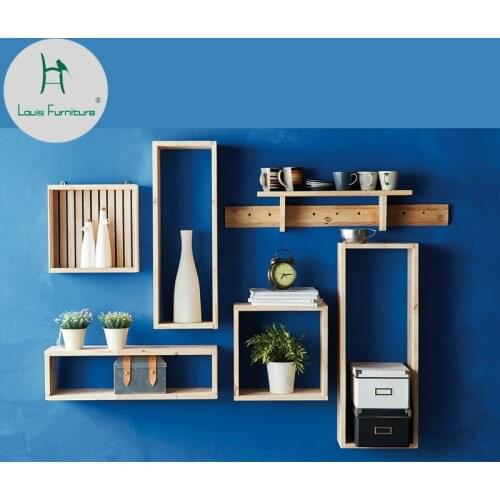 Louis Fashion Combination Wall Creative Hanging Modern Simple Living Room Decoration Rack Solid Wood Square Box