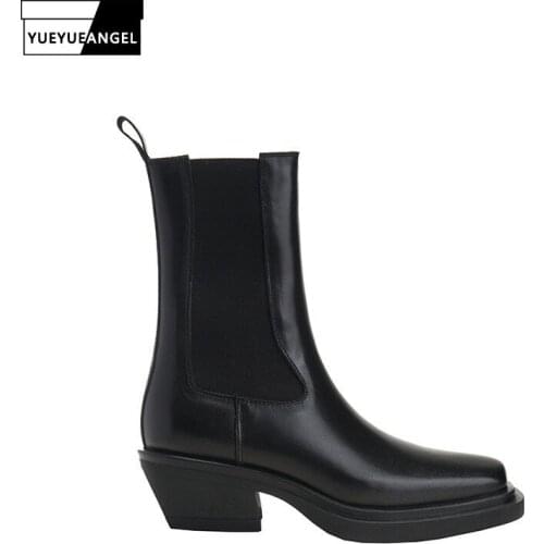 2021 Fashion Womens Winter New Solid Square Toe Thick Bottom Ankle Boots British Style Height Increasing Outdoor Female Boot