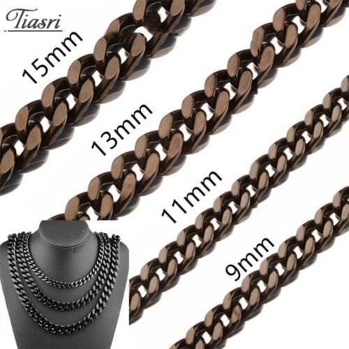 Tiasri Curb Cuban Link Chain Goth Aesthetic Collar Choker Mens Necklace Bracelet Punk Hip-Hop Male Stainless Steel Jewelry Gift
