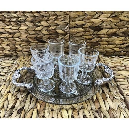 Floor standing Coffee As Cup Set Mini Goblet Cup Striped Looking Glass Cup Coffee and Sweet Presentation Water Liquor Cup 6 pcs