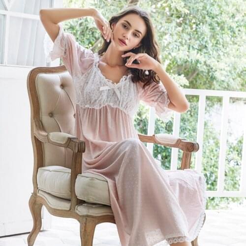 Nightgown Sleepwear Women Cotton Lace Long Dress Romantic Summer Nightgown Women Princess sweet Style