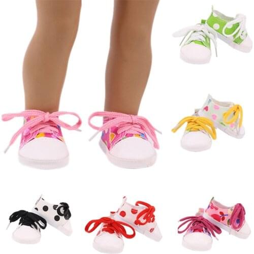 New Arrival Canvas Lace Up Sneakers Black White Blue Shoes for 18" Height Girl Dolls 43cm Born Baby Doll Shoes Doll Accessories